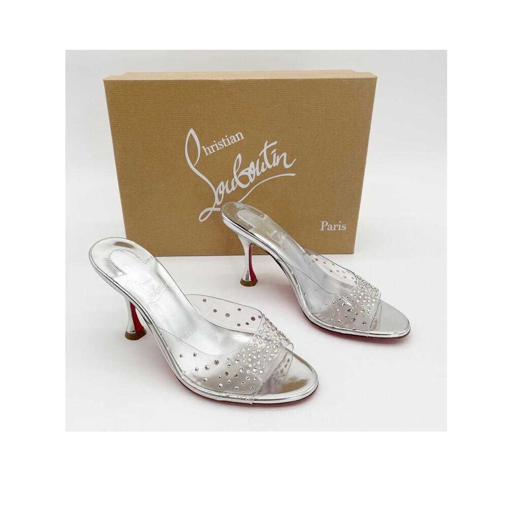 Christian Louboutin Degramule Silver PVC Strass Gradient Mule Sandal Heels EU 36